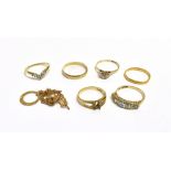 COLLECTION OF 9CT GOLD JEWELLERY To include earrings, rings and a chain, mostly in 9ct gold, with