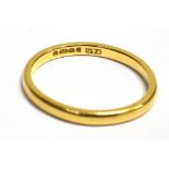 22CT PLAIN GOLD BAND Hallmarked Sheffield 22 1884. Ring size K 1/2. Diameter 1.89mm diameter. Weight