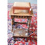 AN OAK JOINT STOOL the rectangular top 28cm x 45cm, 46cm high; and tow further small stools