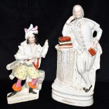 TWO LARGE STAFFORDSHIRE FLATBACK FIGURES 'Shakespeare' and 'Will Watch', 46cm and 37cm high