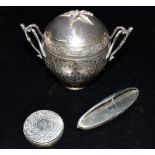 A COLLECTION OF ITEMS SOME SILVER To include an early Christofle French silver plated tea caddy