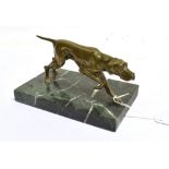 A BRASS FIGURE OF A POINTER ON A RECTANGULAR FLECK MARBLE BASE Height 10cm, base 18cm x 12cm
