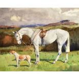 ERIC GODDARD A grey horse and hound in a landscape, watercolour, signed and dated 1969, 40 x 50cm