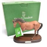 A ROYAL DOULTON FIGURE 'SPIRIT OF YOUTH' OF A BAY HORSE on an oval wooden plinth base, height