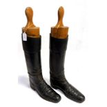 A PAIR OF GENTLEMANS BLACK LEATHER HUNTING BOOTS Complete with trees