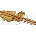 A 'RICHARD WALKER MK. IV' 10FT Two piece split cane rod by B. James & Son, London with beige cloth