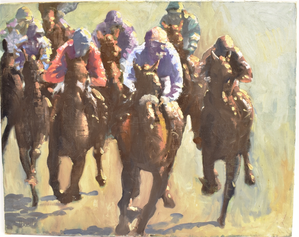 PETER HOWELL (b. 1932) Horse racing scene, oil on canvas, signed lower left