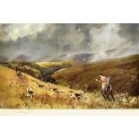 AFTER LIONEL EDWARDS - 'Hind Hunting' on Exmoor, colour print