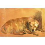 EARLY 20TH CENTURY ENGLISH SCHOOL Study of a sleeping wolfhound, water colour and body colour,