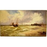 J MEADOWS (19TH CENTURY) Shipping off the coast Oil on canvas Signed lower left 46cm x 82cm