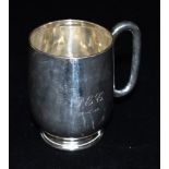 ANTIQUE SILVER SHERRY FLASK AND MUG Monogrammed silver christening mug, stands 8.5cm high,