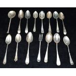 ASSORTED SILVER TEASPOONS To include a seal top spoon, a twist handle spoons, pickle fork etc with a