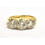 THREE STONE DIAMOND RING 2.2 CARATS White gold coronet claw settings, with modern brilliant cut