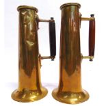 A MATCHED PAIR OF STEAM SHIP BRASS SALINOMETER TEST POTS each with a turned wood handle grip, each