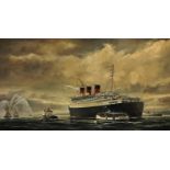 RODNEY CHARMAN (b.1944) Queen Mary Oil on canvas laid on board Signed lower right 66cm x 122cm