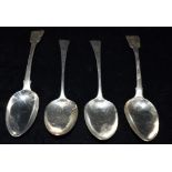 GEORGIAN SILVER SERVING SPOONS Two fiddle pattern hallmarked London 1814. Two Hanoverian pattern