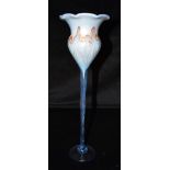 A TALL VANDERMARK IRIDESCENT ART GLASS VASE of tulip form with slender neck, signed and dated 1979