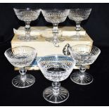 A SET OF SIX MATCHING WATERFORD CRYSTAL 'TRAMORE' PATTERN CHAMPAGNE COUPES 11.5cm high, boxed