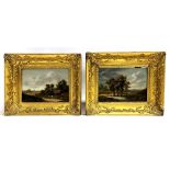 ENGLISH SCHOOL Pair of Rural Landscapes with Figures Oils on board 16.5cm x 24cm Condition