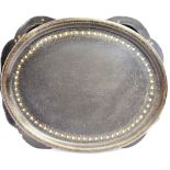 TWO VICTORIAN PAPIER MACHE TRAYS: one oval with mother-of-pearl inlay 75cm wide, the other