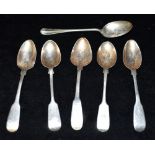 VICTORIAN SILVER TEASPOONS Five fiddle pattern Hallmarked London of various dates including three