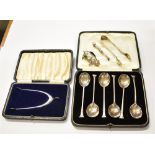 ASSORTED ANTIQUE SILVER ITEMS Silver pig pin cushion, Cooper Bros & Sons silver sugar tongs,