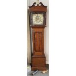 A 19TH CENTURY PROVINCIAL 30 HOUR LONGCASE CLOCK the enamel dial with calendar aperture, in oak case