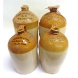 FOUR STONEWARE FLAGONS comprising one impressed '2 / 2651 / PALMER / Wine & Spirit Merchant /