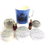 ASSORTED COLLECTABLES comprising five transfer-printed pot lids, including those for Woollatt's