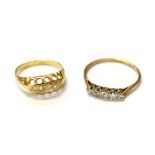 TWO ESTATE DIAMOND SET 18CT GOLD RINGS One five stone platinum coronet claw set with five old