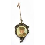 EDWARDIAN DIAMOND SET PORTRAIT LOCKET Silver gilt locket approx 6.0 x 3.2 cm, with finely painted