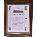 RAILWAYANA - A LONDON, MIDLAND & SCOTTISH RAILWAY SCHOOL OF SIGNALLING EXAMINATION CERTIFICATE to