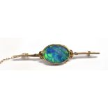 ANTIQUE BLACK OPAL BAR BROOCH 6.8cm long 9ct rose gold knife edge bar brooch bezel set with a 20.4 x