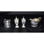 ASSORTED ANTIQUE SILVER CONDIMENT WARE To include a pair of silver salts, approx 8.3cm tall,