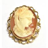 MODERN SHELL CAMEO 9CT GOLD BROOCH 3.0 x 2.5cm oval bezel set shell cameo of a classical lady on a