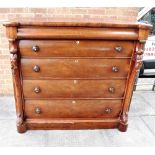 A VICTORIAN MAHOGANY CHEST OF DRAWERS with ogee drawer above four long cushion shaped drawers with