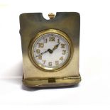 VINTAGE SILVER TRAVEL CLOCK Approx 7.5 x 5.5cm rectangular travel clock, white enamel dial approx