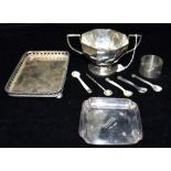 ASSORTED ITEMS OF ANTIQUE SILVER To include a silver octagonal side Pelican silver chalice,