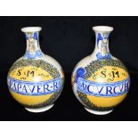 A PAIR OF REPRODUCTION DUTCH DELFT APOTHECARY JARS labelled 'PAPAVER' and 'CVRCVBITE', inscribed '