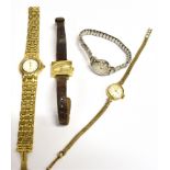 ASSORTMENT OF LADIES WATCHES A 9ct gold Tissot with herringbone chain strap. A Waltham, 18ct gold