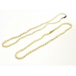 TWO CULTURED WHITE PEARL NECKLACES One 40cm long with 9ct gold clasp, pearls measure 5.3-5.8mm.