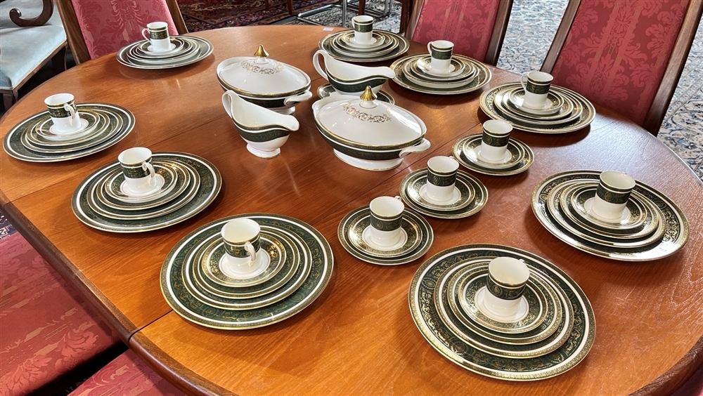 A COLLECTION OF ROYAL DOULTON H4992 'VANBOROUGH' DINNER WARE comprising 12 coffee cans, saucers