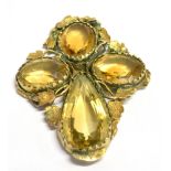 EARLY VICTORIAN CITRINE PENDANT 4.2cm long x 3.2cm wide, four faceted citrines, tooth and bezel