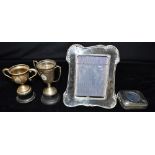 ASSORTED ANTIQUE STERLING SILVER ITEMS To include an Art Nouveau silver picture frame, 18.5 x 15.