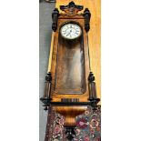 A WALNUT CASED VIENNA REGULATOR TYPE WALL CLOCK 128cm high overall Condition Report : one hand