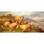 T DAVIS (BRITISH 19TH/20TH CENTURY) Sheep Resting in a Highland Landscape Scene Oil on canvas Signed