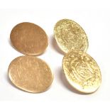 15CT GOLD OVAL CUFFLINKS Measuring 1.9 x 1.5cm oval, one set plain and one set with monogrammed