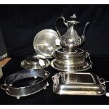 ASSORTED PLATED TUREENS & COFFEE POT By a variety of makers to include Walker & Hall, Bagshaw & Sons