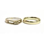 WHITE GOLD DIAMOND SET RING & PLAIN BAND Two stone round brilliant cut diamond ring, est TDW 0.07