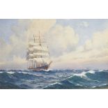 SAMUEL JOHN MILTON BROWN (1873-1965) Three Masted Clipper in Full Sail Watercolour Signed lower left